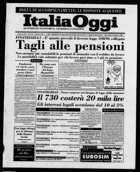 Italia oggi : quotidiano di economia finanza e politica